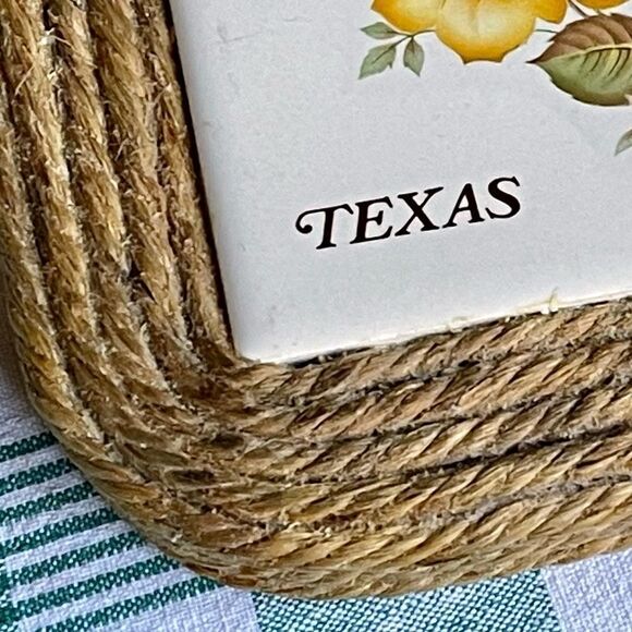Handcrafted Texas Yellow Rose Ceramic Tile Jute Composite Board Trivet Decor - Picture 7 of 8